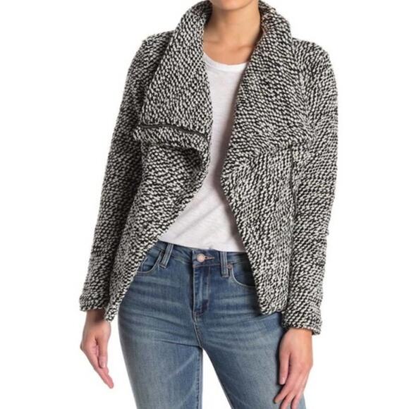 NEW Blank NYC Friend Zone Black White Knit Moto Jacket Size Small Wool Blend - Picture 1 of 9